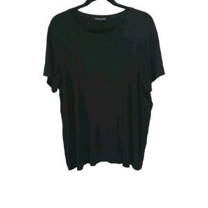 Eileen Fisher Top Large Black Top Viscose Jersey Stretch Short Sleeve Minimal